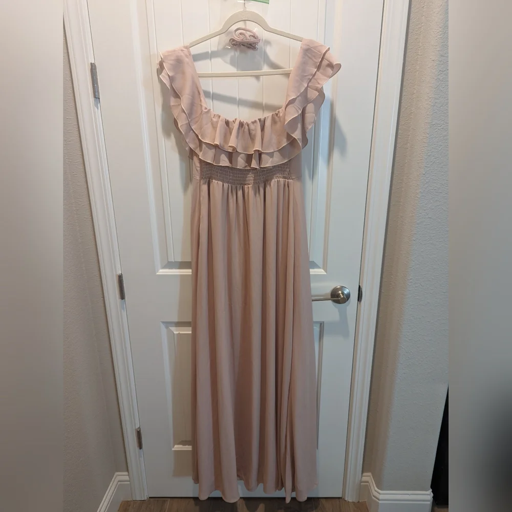 Emma Ruffle Maxi Dress ~ Dusty Blush Crisp Size XL - Picture 6 of 10